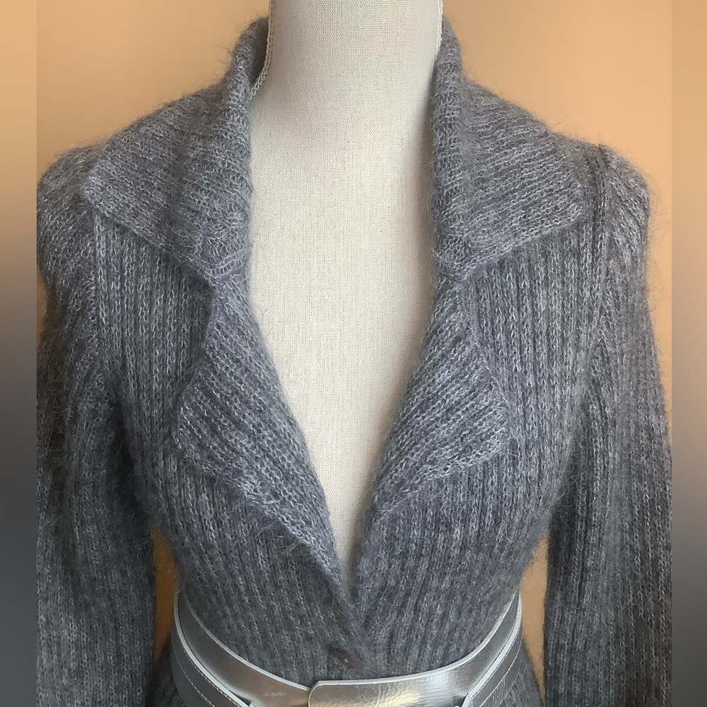 MODA INTERNATIONAL Vintage Mohair Blend Ribbed Duster Cardigan Gray M - Picture 5 of 14
